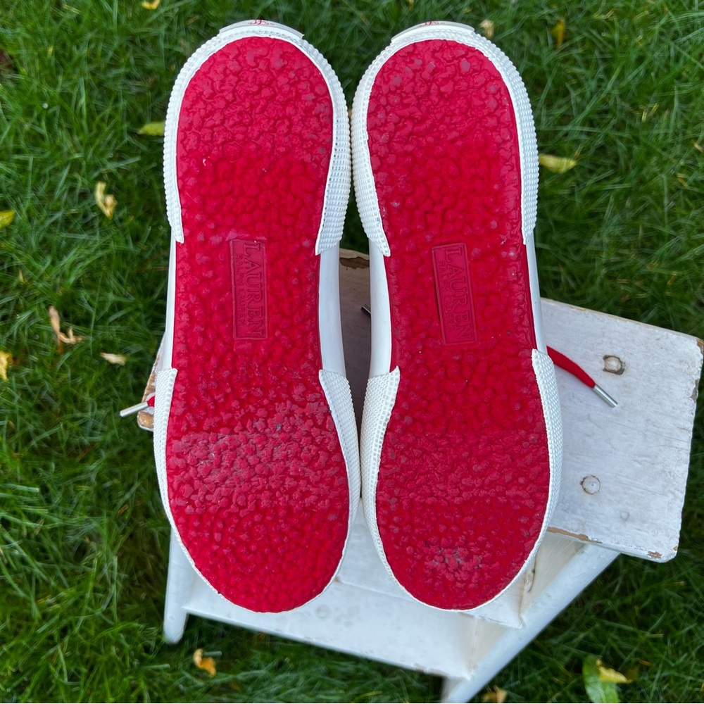 GORGEOUS! Lauren Ralph Lauren Cherry Red Satin Sneakers🍒 - Picture 7 of 11